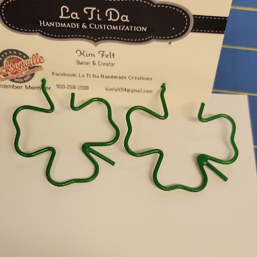 Green Shamrock Hollow Metal 1.75" Earrings